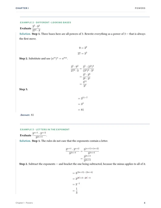 Powers, Roots and Complex Numbers — Complete Study Bundle, sample page 1